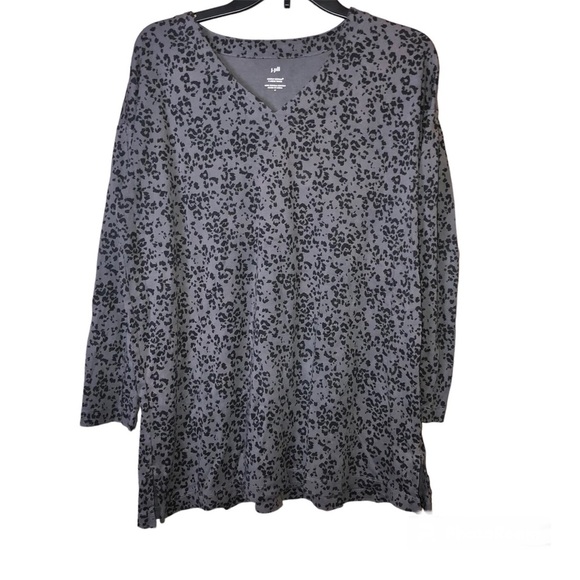 J‎ Jill Animal Cheetah Print Simply Supima V Neck Tunic Top Grey Medium - Picture 1 of 6